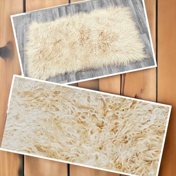 Beige Mongolian Sheepskin Plate : (120cm L x 60cm W) Perfect As Rugs or Making Cushions and Garments.