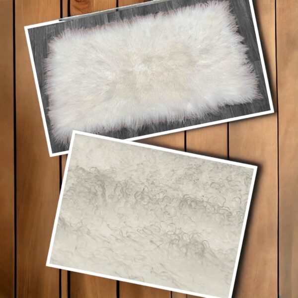 Brilliant White Mongolian Sheepskin Plate : (120cm L x 60cm W) Perfect As Rugs or Making Cushions and Garments.