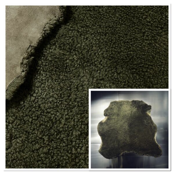 Olive Merino : 12mm Curly Wool 8 Piece Bundle with Suede Reverse (Ref-gh.eol) Bundle16