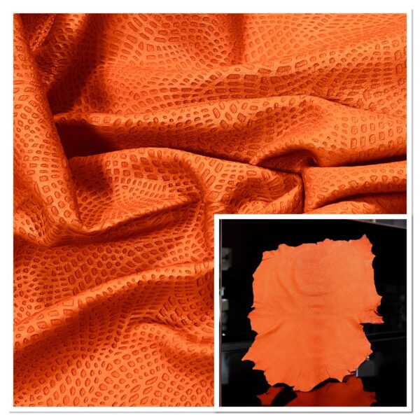 Pittards Dragon Tangerine : Printed Sheep Leather 0.7mm (Ex Pittards Stock) WR100X.7mm DragonTangerineAA